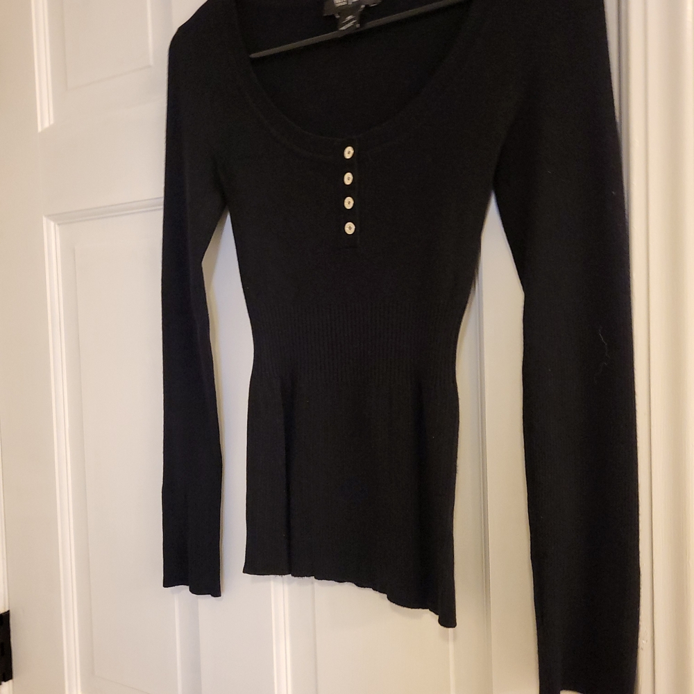 White House Black Market Black Long Sleeve Top with Button Accents